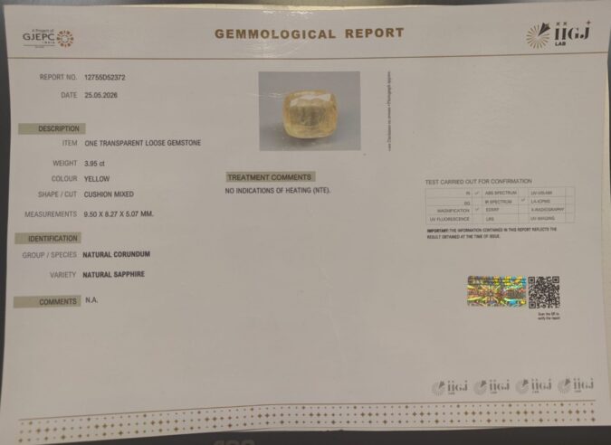 YELLOW SAPPHIRE 3.95 Ct.