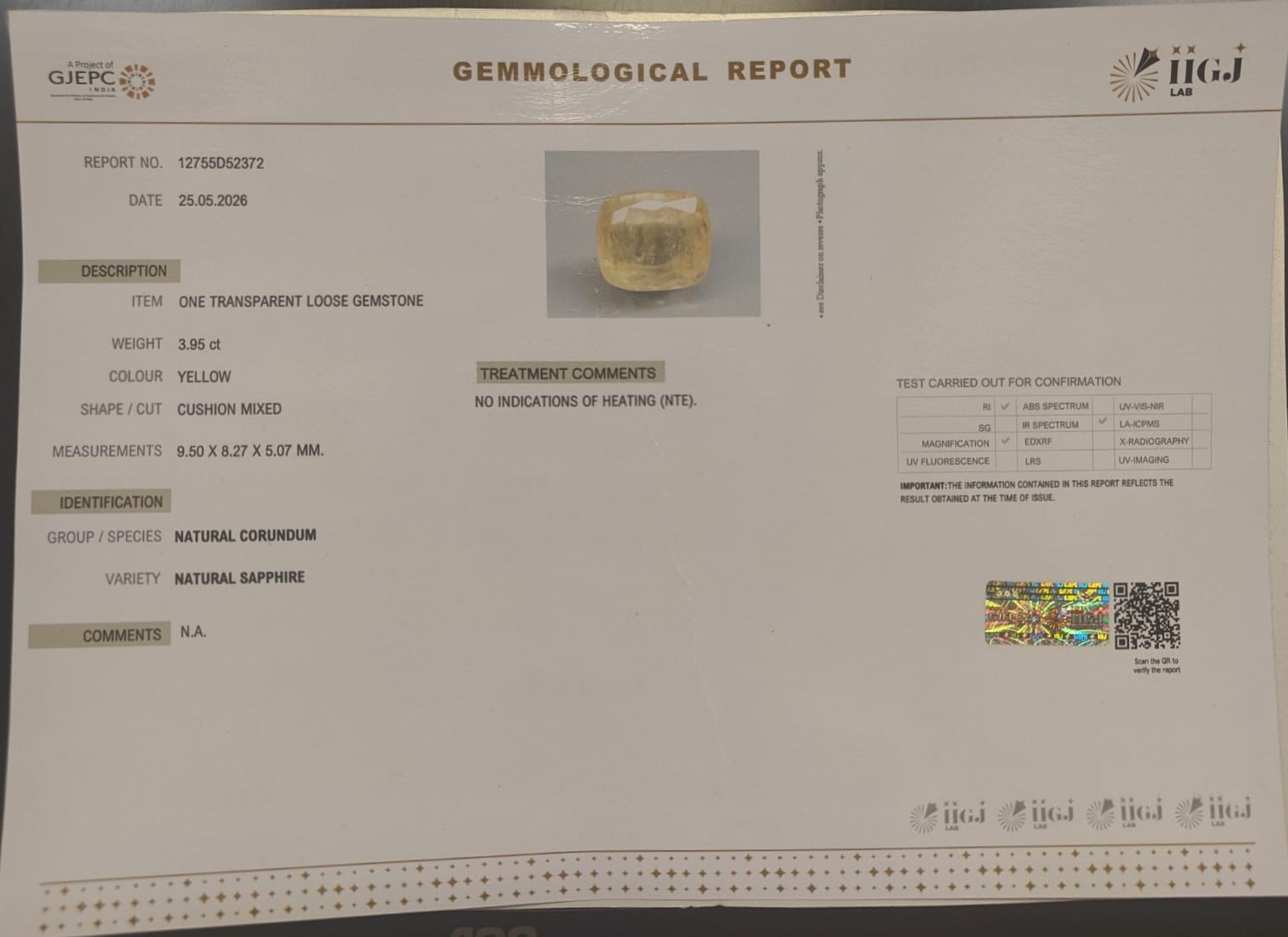 YELLOW SAPPHIRE 3.95 Ct.