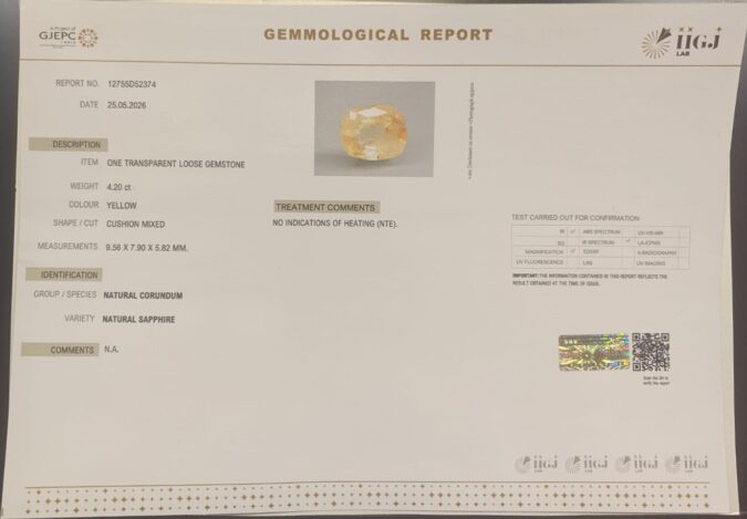 YELLOW SAPPHIRE 4.2 Ct. YELLOW SAPPHIRE 4.2 Ct.