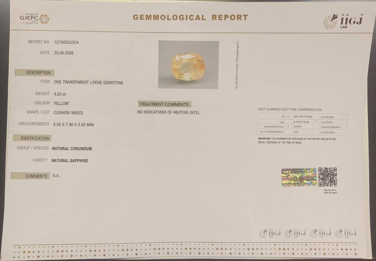 YELLOW SAPPHIRE 4.2 Ct. YELLOW SAPPHIRE 4.2 Ct.