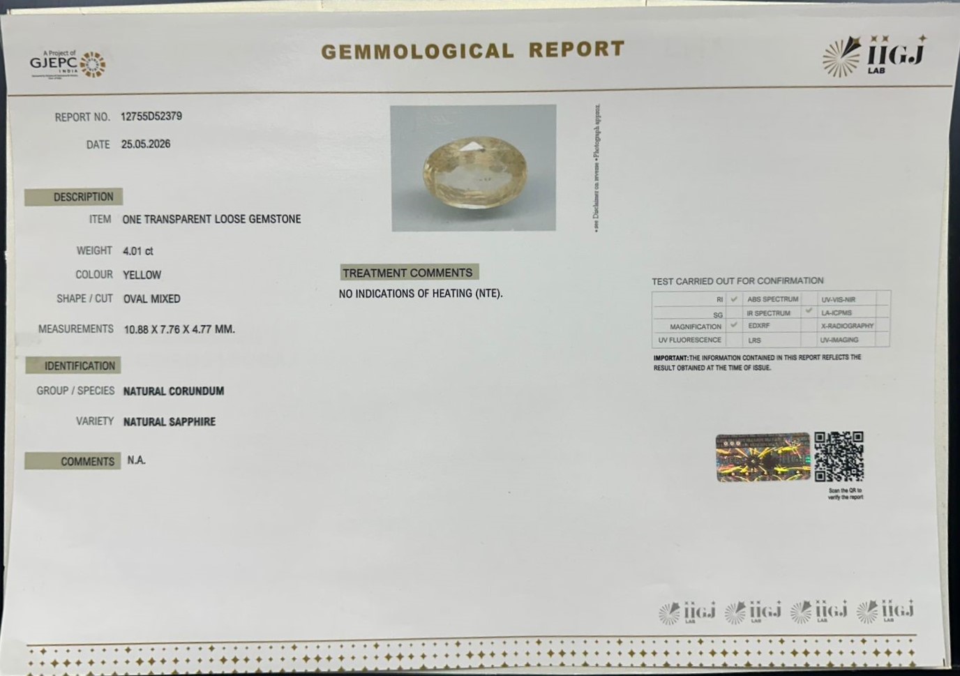 YELLOW SAPPHIRE 4.01 Ct. YELLOW SAPPHIRE 4.01 Ct.