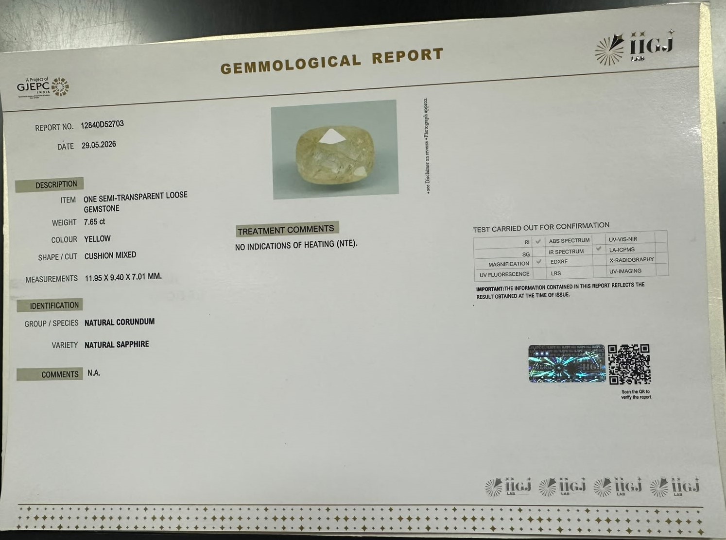 YELLOW SAPPHIRE 7.65 Ct. 3 SAP41866G 2 YELLOW SAPPHIRE 7.65 Ct.