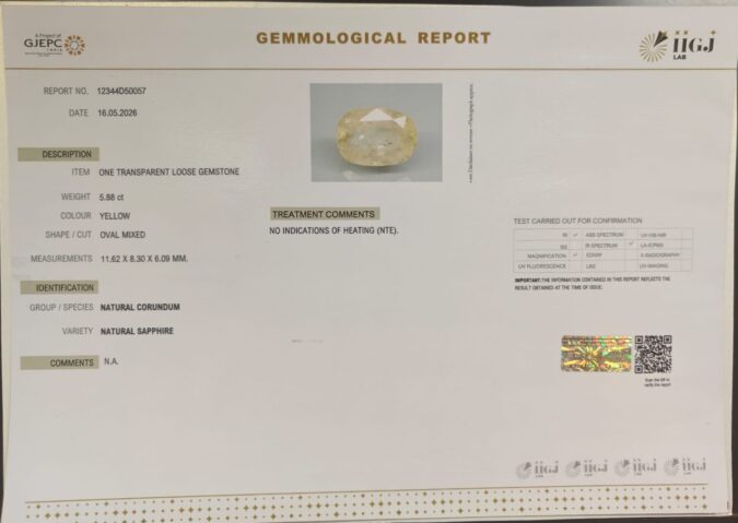 YELLOW SAPPHIRE 5.88 Ct.