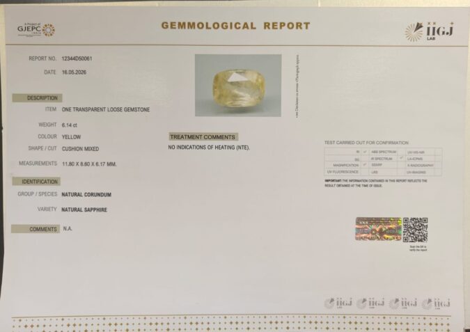 YELLOW SAPPHIRE 6.14 Ct. YELLOW SAPPHIRE 6.14 Ct.