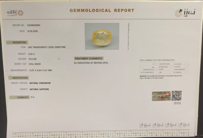 YELLOW SAPPHIRE 5.04 Ct.