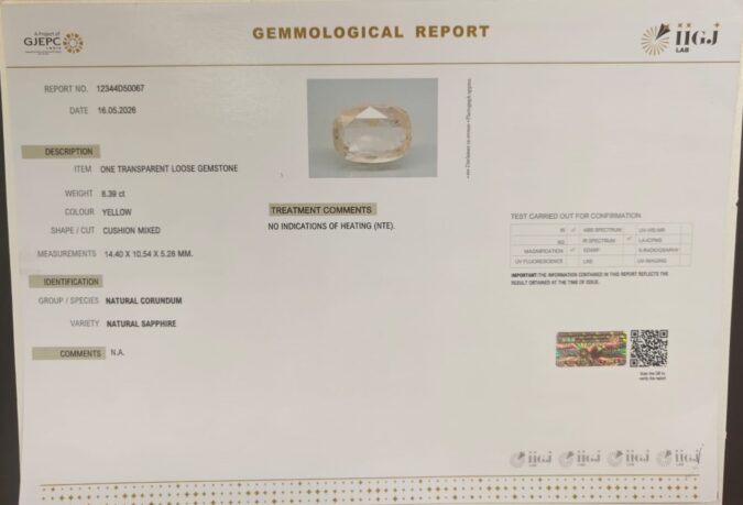 YELLOW SAPPHIRE 8.39 Ct.
