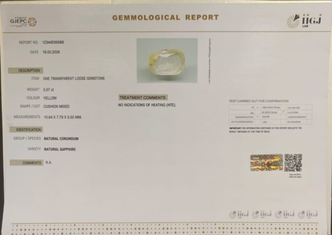 YELLOW SAPPHIRE 5.57 Ct.