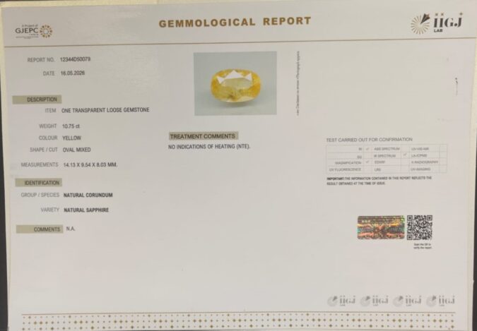 YELLOW SAPPHIRE 10.75 Ct.