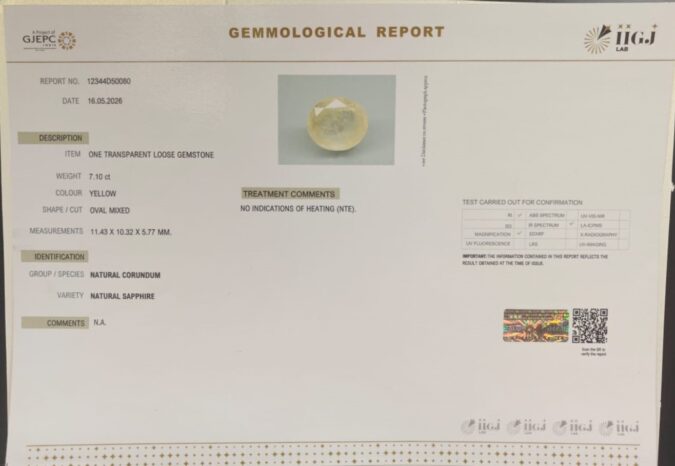 YELLOW SAPPHIRE 7.1 Ct.