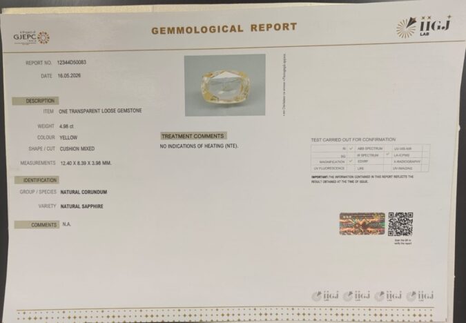 YELLOW SAPPHIRE 4.98 Ct. YELLOW SAPPHIRE 4.98 Ct.