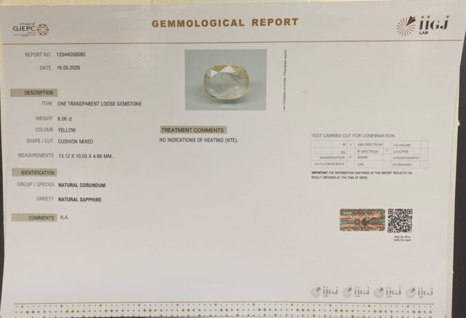 YELLOW SAPPHIRE 6.56 Ct.
