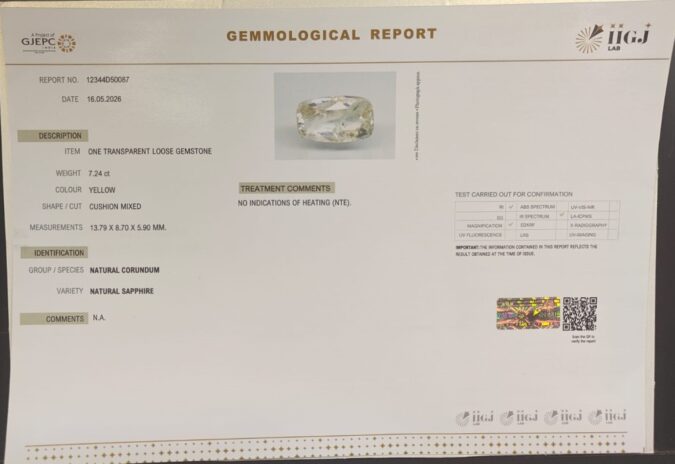 YELLOW SAPPHIRE 7.24 Ct.