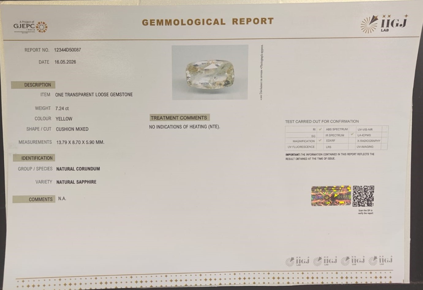 YELLOW SAPPHIRE 7.24 Ct.