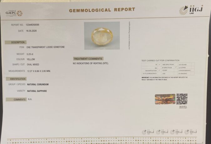 YELLOW SAPPHIRE 5.23 Ct.