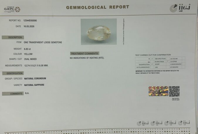 YELLOW SAPPHIRE 6.83 Ct. YELLOW SAPPHIRE 6.83 Ct.
