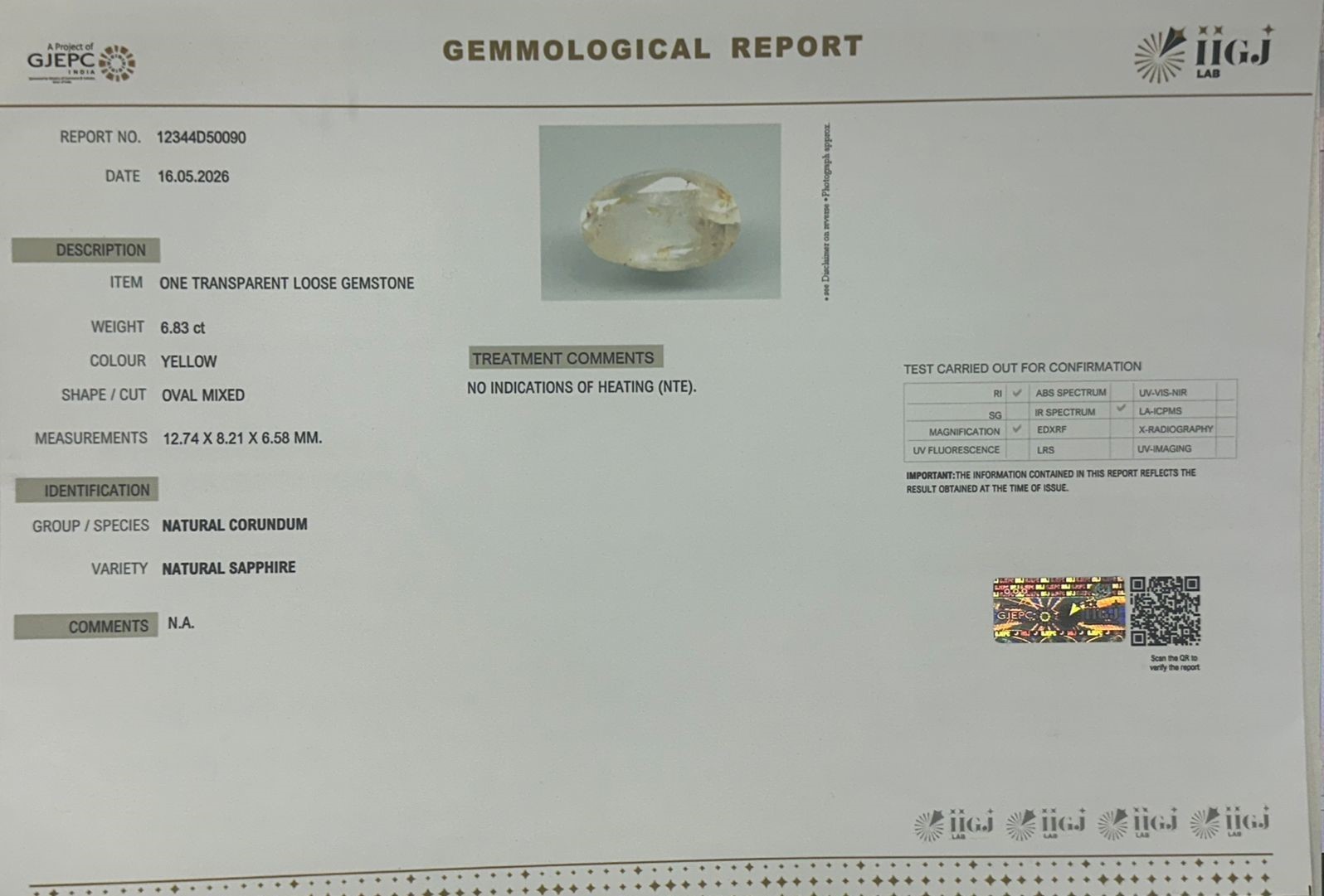 YELLOW SAPPHIRE 6.83 Ct. YELLOW SAPPHIRE 6.83 Ct.