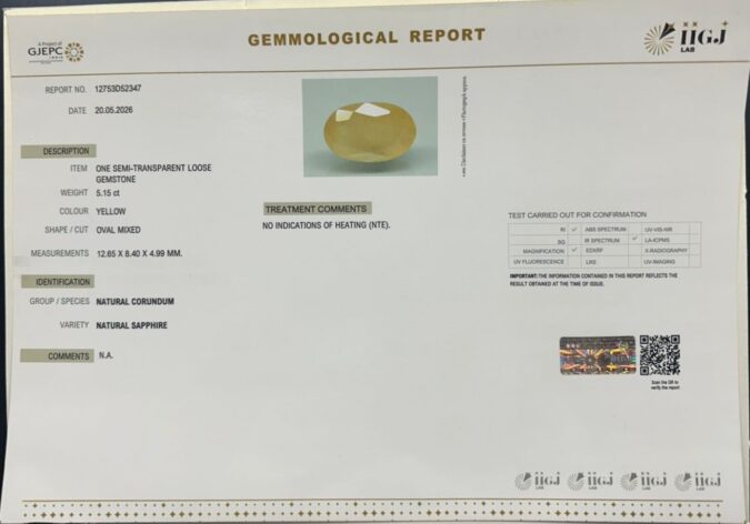 YELLOW SAPPHIRE 5.15 Ct.