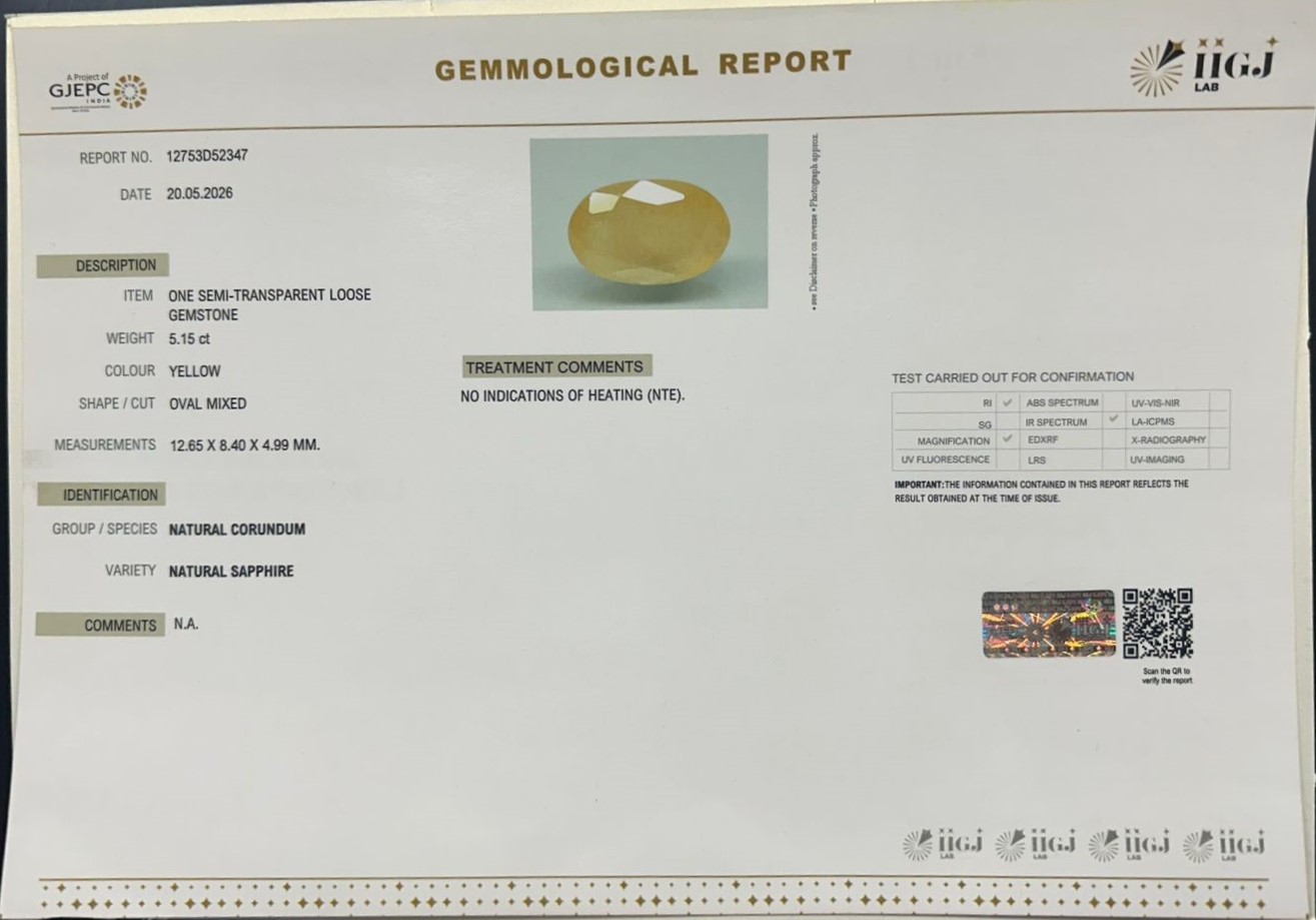 YELLOW SAPPHIRE 5.15 Ct.