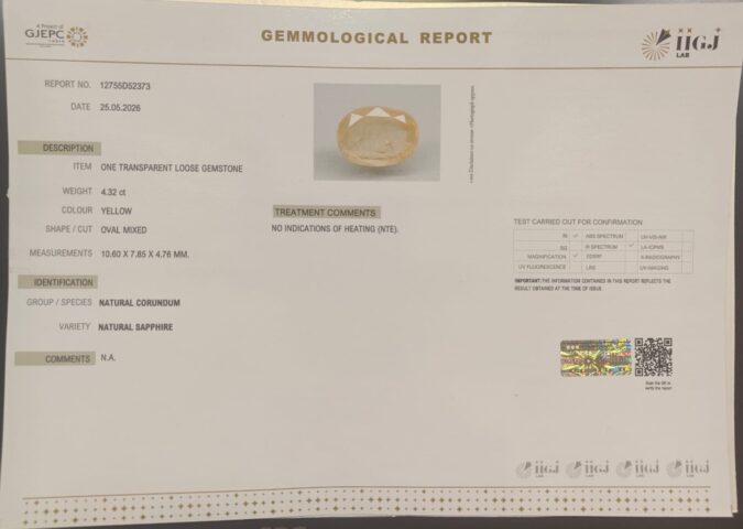 YELLOW SAPPHIRE 4.32 Ct.