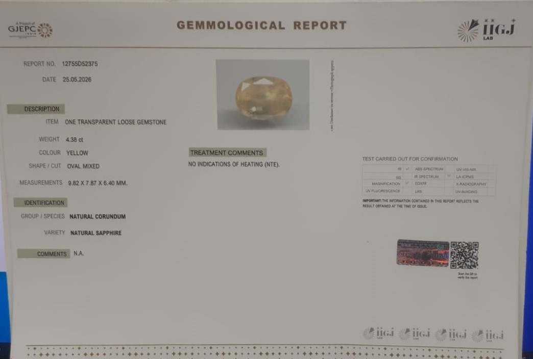 YELLOW SAPPHIRE 4.38 Ct.