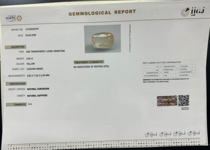 YELLOW SAPPHIRE 4.05 Ct. YELLOW SAPPHIRE 4.05 Ct.