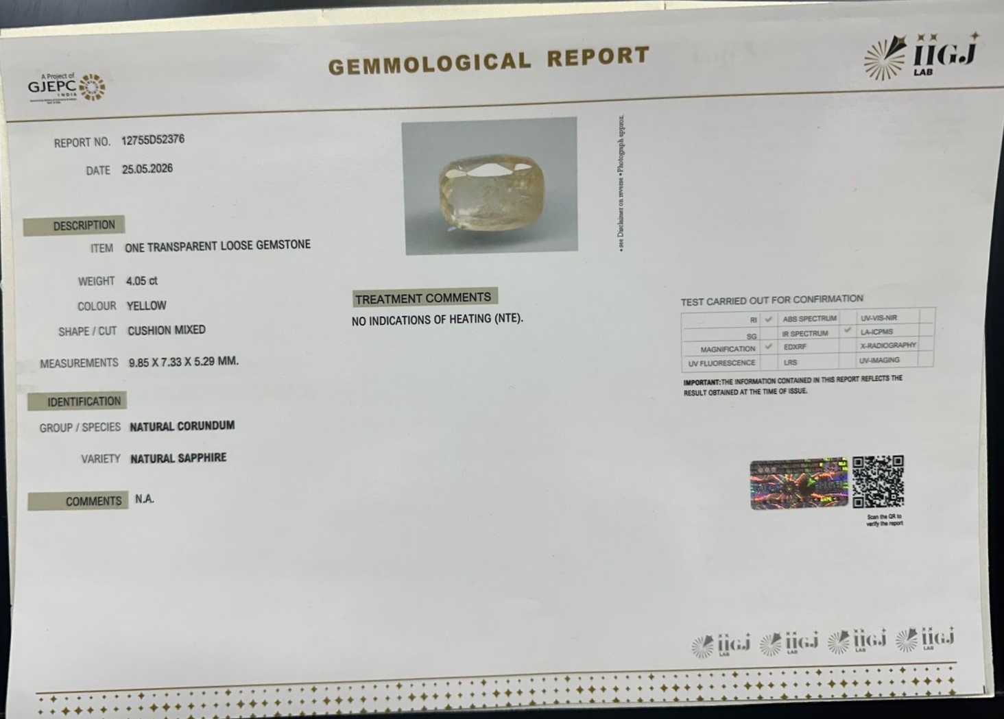YELLOW SAPPHIRE 4.05 Ct. YELLOW SAPPHIRE 4.05 Ct.