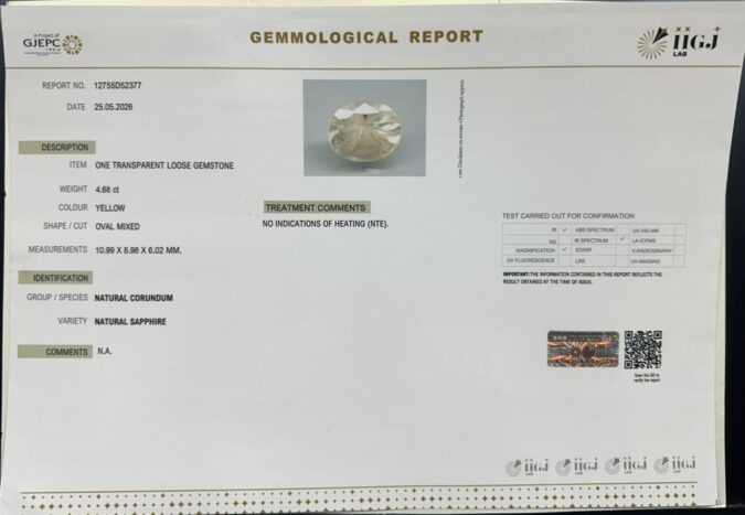 YELLOW SAPPHIRE 4.68 Ct.