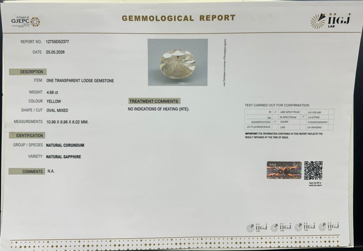 YELLOW SAPPHIRE 4.68 Ct.