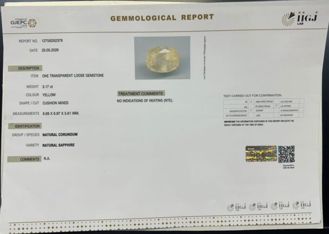 YELLOW SAPPHIRE 3.17 Ct.