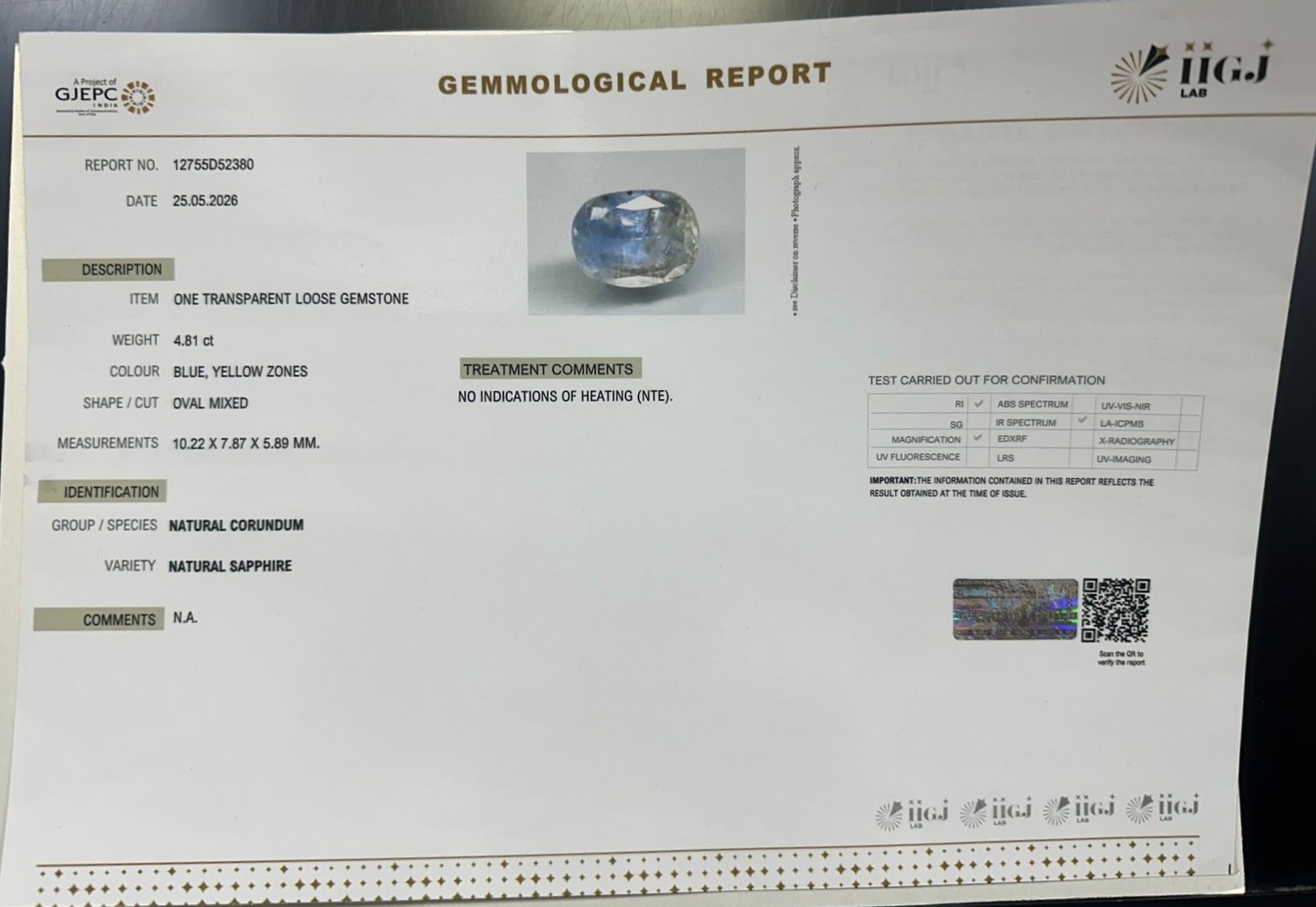SAP42020K 2 NATURAL SAPPHIRE 4.81 Ct.