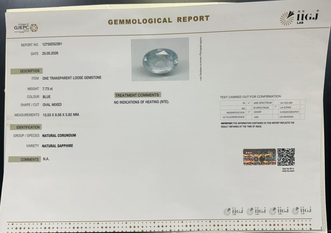 BLUE SAPPHIRE 7.73 Ct. 3 SAP42027K 2 BLUE SAPPHIRE 7.73 Ct.