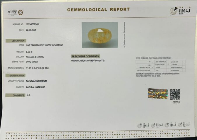YELLOW SAPPHIRE 6.23 Ct. YELLOW SAPPHIRE 6.23 Ct.