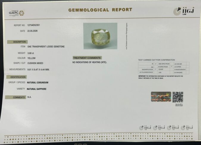 YELLOW SAPPHIRE 3.8 Ct. YELLOW SAPPHIRE 3.8 Ct.