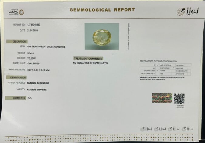 YELLOW SAPPHIRE 3.34 Ct. YELLOW SAPPHIRE 3.34 Ct.
