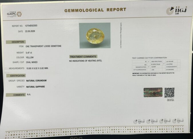 YELLOW SAPPHIRE 5.47 Ct. YELLOW SAPPHIRE 5.47 Ct.