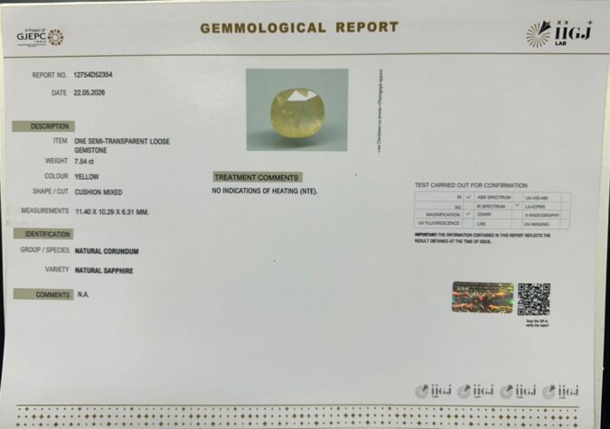 YELLOW SAPPHIRE 7.54 Ct. YELLOW SAPPHIRE 7.54 Ct.