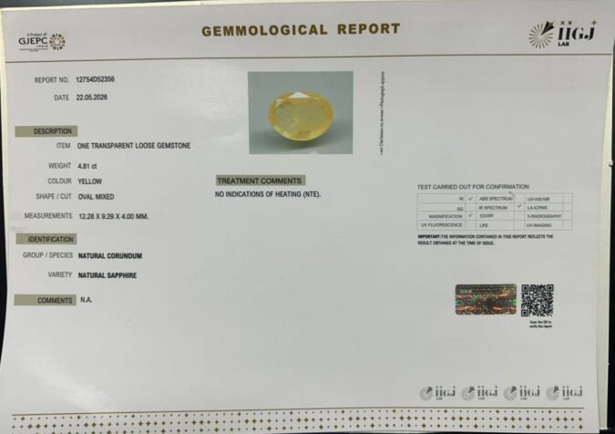 YELLOW SAPPHIRE 4.81 Ct. YELLOW SAPPHIRE 4.81 Ct.