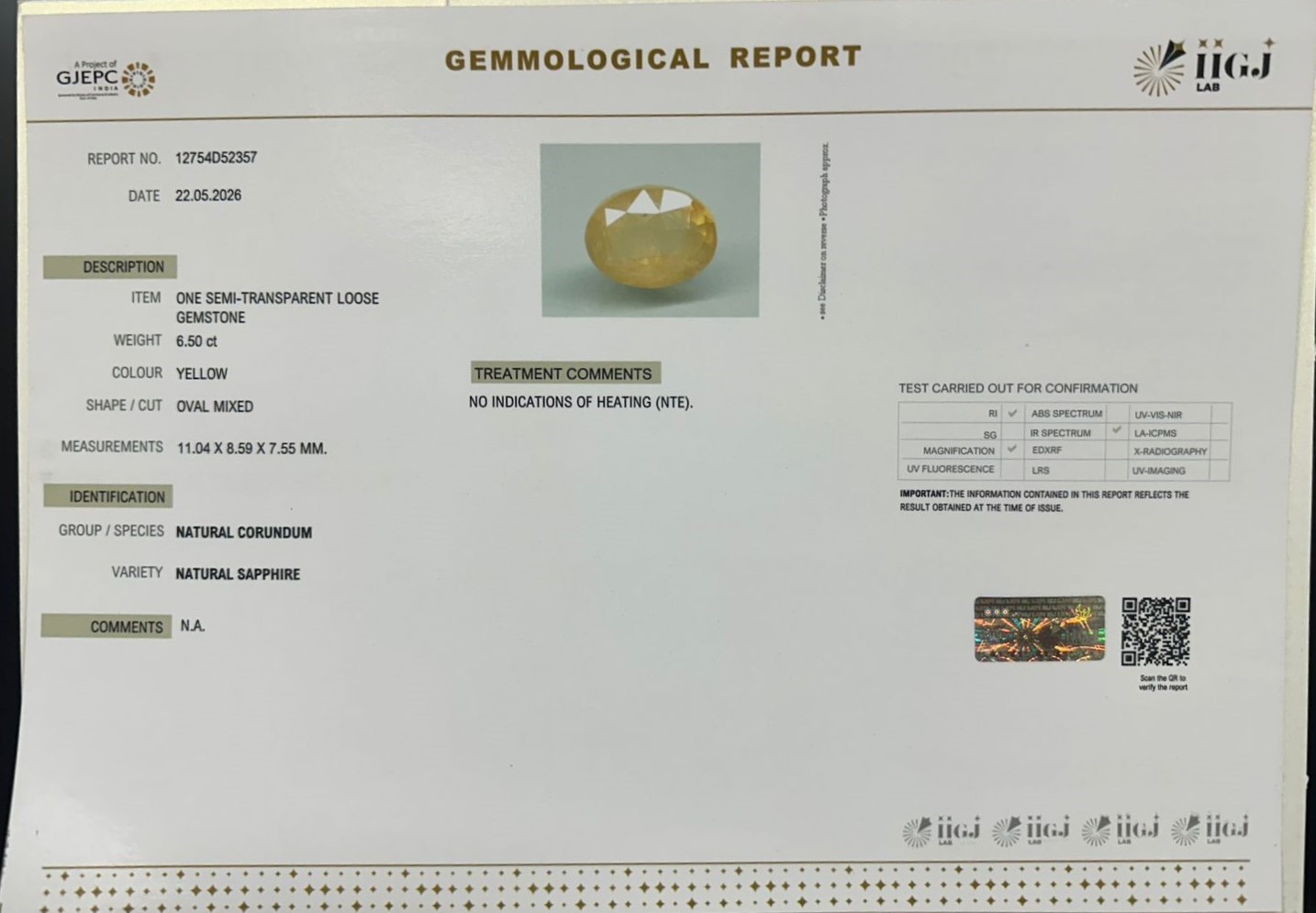 YELLOW SAPPHIRE 6.5 Ct. YELLOW SAPPHIRE 6.5 Ct.