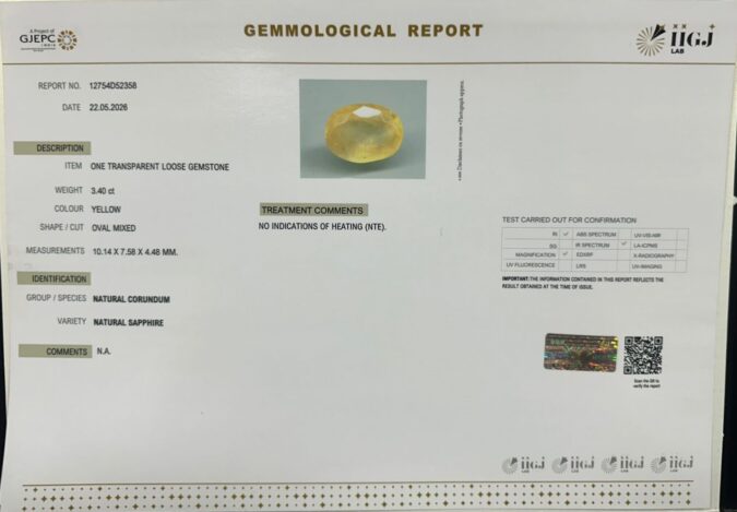 YELLOW SAPPHIRE 3.4 Ct. YELLOW SAPPHIRE 3.4 Ct.
