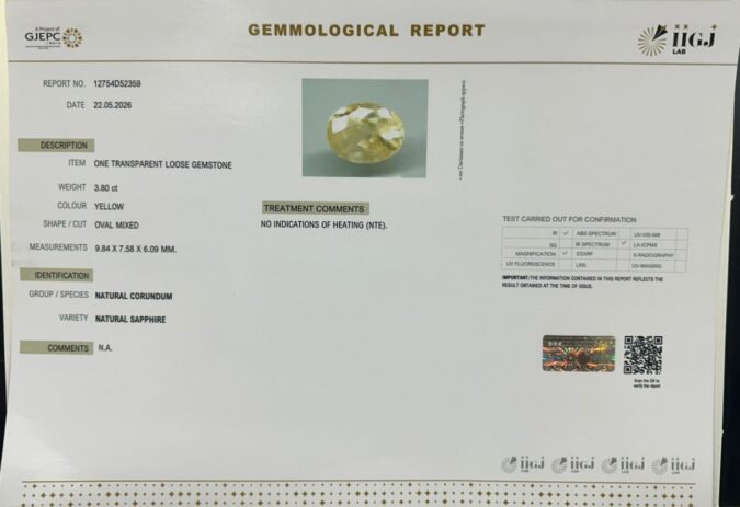 YELLOW SAPPHIRE 3.8 Ct. YELLOW SAPPHIRE 3.8 Ct.