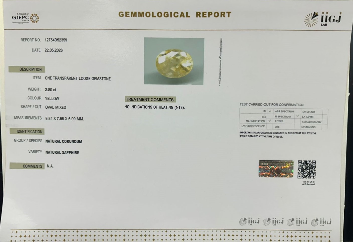 YELLOW SAPPHIRE 3.8 Ct. YELLOW SAPPHIRE 3.8 Ct.