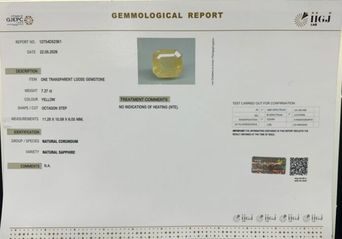YELLOW SAPPHIRE 7.27 Ct. YELLOW SAPPHIRE 7.27 Ct.
