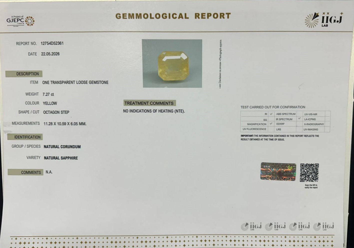 YELLOW SAPPHIRE 7.27 Ct. YELLOW SAPPHIRE 7.27 Ct.