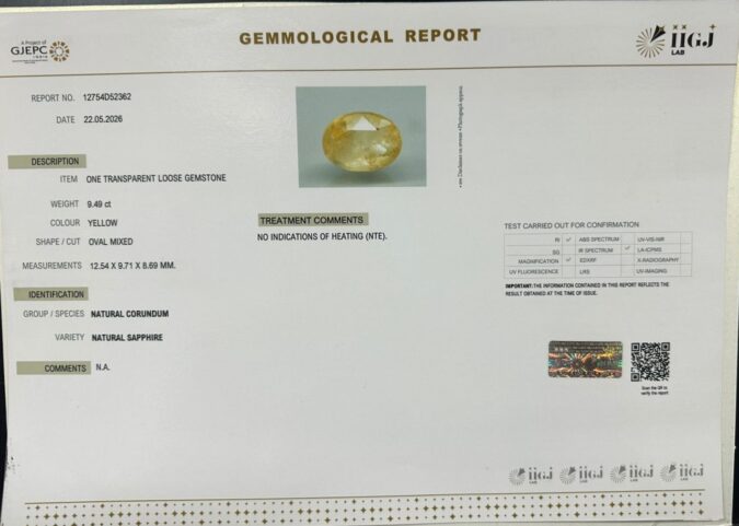 YELLOW SAPPHIRE 9.49 Ct. YELLOW SAPPHIRE 9.49 Ct.