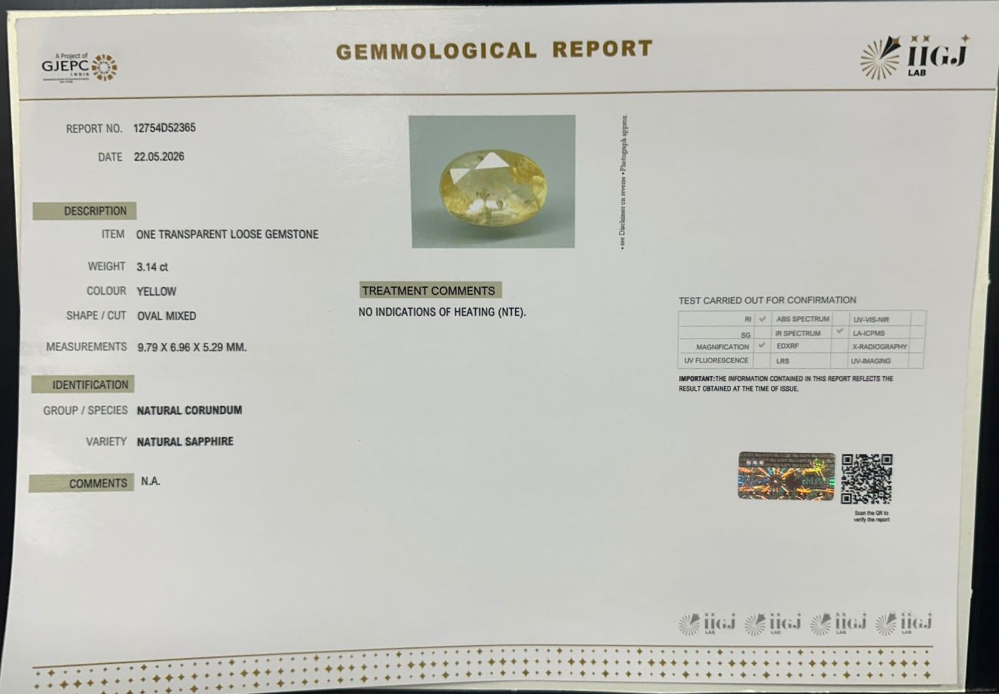 YELLOW SAPPHIRE 3.14 Ct. YELLOW SAPPHIRE 3.14 Ct.