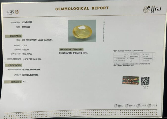 YELLOW SAPPHIRE 3.19 Ct. YELLOW SAPPHIRE 3.19 Ct.