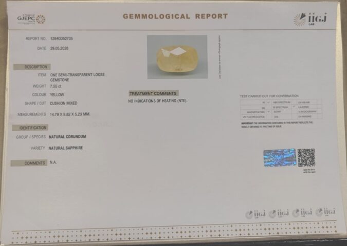 YELLOW SAPPHIRE 7.55 Ct. YELLOW SAPPHIRE 7.55 Ct.