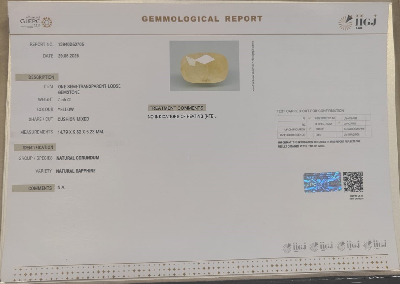 YELLOW SAPPHIRE 7.55 Ct. YELLOW SAPPHIRE 7.55 Ct.