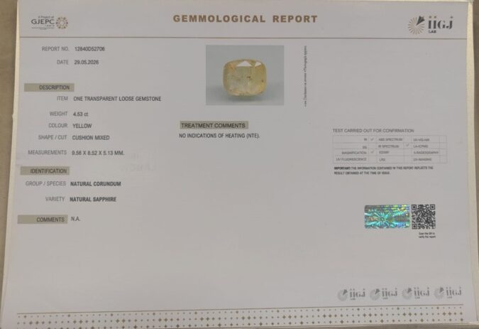YELLOW SAPPHIRE 4.53 Ct. YELLOW SAPPHIRE 4.53 Ct.