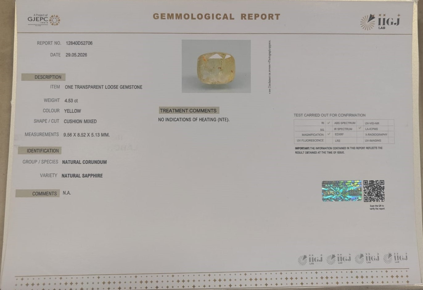 YELLOW SAPPHIRE 4.53 Ct. YELLOW SAPPHIRE 4.53 Ct.